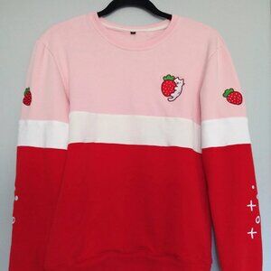 Crowlines Strawberry Kitty Color Block Sweatshirt size M